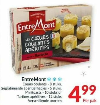 Intermarché Entremont coeurs coulants gegratineerde aperitiefhapjes minitoasts of tartines apéritives aanbieding