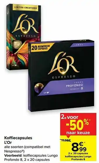Carrefour Koffiecapsules lungo profondo 8 aanbieding