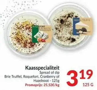 Kaasspecialiteit spread of dip brie truffel, roquefort, cranberry of hazelnoot