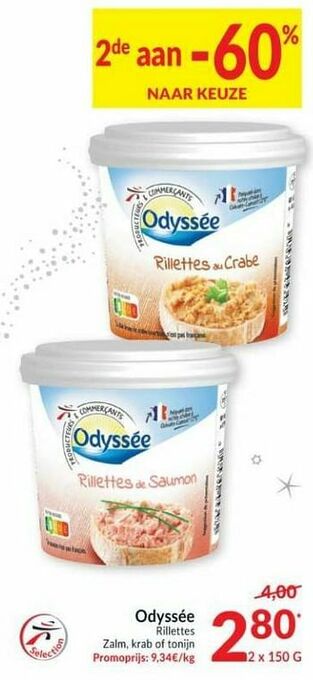 Intermarché Odyssée rillettes zalm, krab of tonijn aanbieding