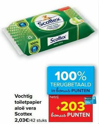 Carrefour Vochtig toiletpapier aloë vera scottex aanbieding