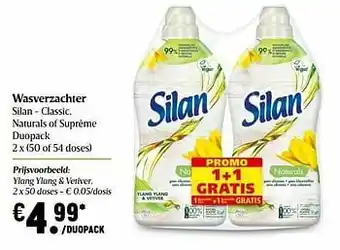 Delhaize Wasverzachter silan - classic naturals ylang ylang + vetiver aanbieding