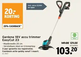 GAMMA Gardena accu trimmer EasyCut 23 aanbieding