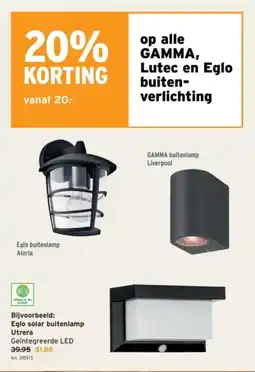 GAMMA op alle GAMMA, Lutec en Eglo buiten verlichting aanbieding