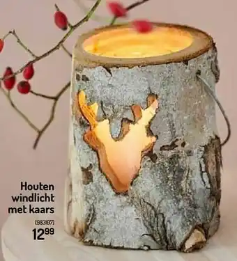 Houten windlicht met kaars