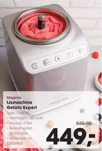 Hanos Magimix ijsmachine gelato expert 11680NL aanbieding