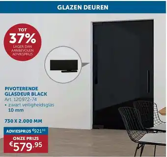 Zelfbouwmarkt GLAZEN DEUREN PIVOTERENDE GLASDEUR BLACK 730 X 2.000 MM aanbieding