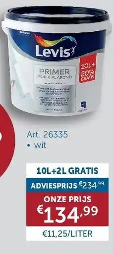 Zelfbouwmarkt LEVIS PRIMER VOOR MUUR & PLAFOND 10L+2L GRATIS aanbieding