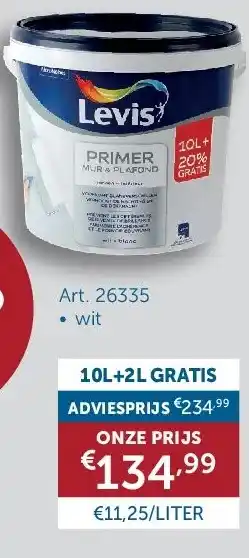 Zelfbouwmarkt LEVIS PRIMER VOOR MUUR & PLAFOND 10L+2L GRATIS aanbieding