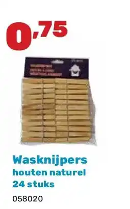 Happyland Wasknijpers houten naturel 24 stuks aanbieding