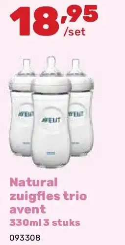 Happyland Natural zuigfles trio avent 330ml 3 stuks aanbieding