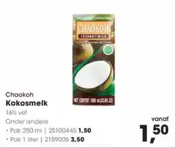 Hanos Chaokoh Kokosmelk 16% Vet aanbieding