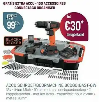 Bouwcenter Frans Vlaeminck Black + decker accu schroef-boormachine bcd001bast-qw aanbieding