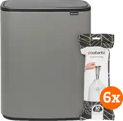 Coolblue Brabantia Bo Touch Bin 60 Litres Mineral Concrete Grey + Sacs Poubelle (120 pièces) aanbieding