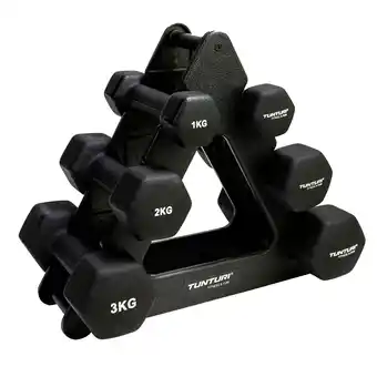 Decathlon Gewichten - Dumbbell Set met houder- Neopreen Dummbbells 3 paar, 1 t/m 3kg aanbieding