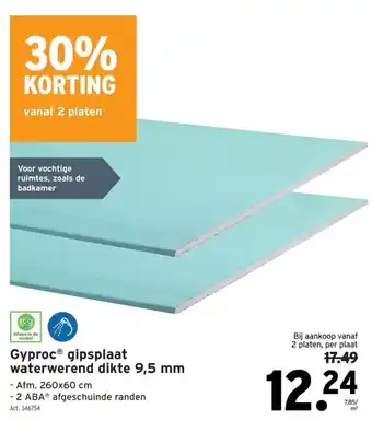 GAMMA GyprocⓇ gipsplaat waterwerend dikte 9,5 mm aanbieding