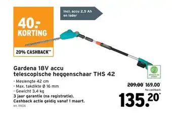 GAMMA Gardena 18V accu telescopische heggenschaar THS 42 aanbieding