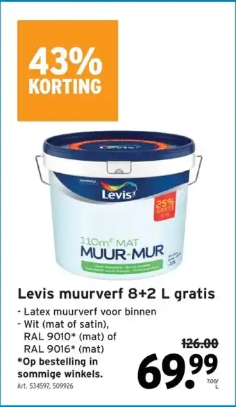 GAMMA Levis muurverf 8+2 L gratis aanbieding