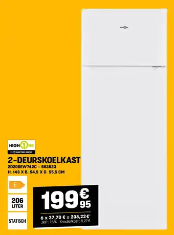 Electro Depot High One 2-DEURSKOELKAST 2D206EW742C aanbieding