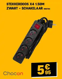 Electro Depot STEKKERDOOS X4 1.50M ZWART + SCHAKELAAR aanbieding