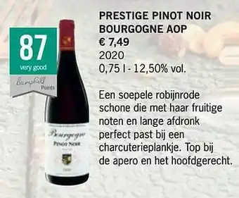 Lidl Prestige pinot noir bourgogne aop 2020 aanbieding