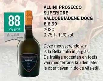 Lidl Allini prosecco superiore valdobbiadene docg 2020 aanbieding