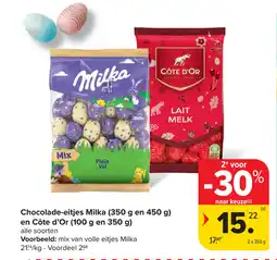 Carrefour Chocolade eitjes milka en côte d'or aanbieding