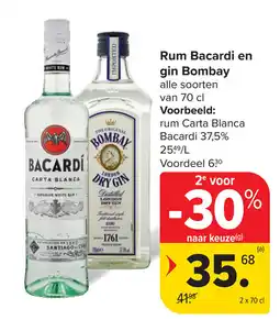 Carrefour Rum bacardi en gin bombay aanbieding