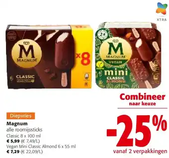 Colruyt Magnum alle roomijssticks Classic 8 x 100 ml aanbieding