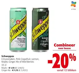 Colruyt Schweppes Citrussmaken, Pink Grapefruit, Lemon, Mojito, Ginger Ale of Wild Berries 33 cl aanbieding