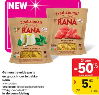 Carrefour Rana Gamma gevulde pasta en gnocchi om te bakken aanbieding