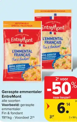 Carrefour EntreMont Geraspte emmentaler aanbieding