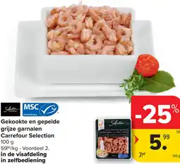 Carrefour Gekookte en gepelde grijze garnalen Carrefour Selection aanbieding