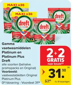 Carrefour Dreft Gamma vaatwasmiddelen Platinum en Platinum Plus aanbieding