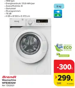 Carrefour Brandt Wasmachine WFB383QW aanbieding