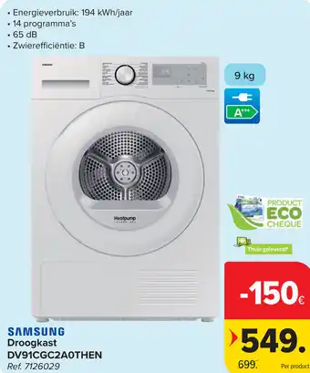 Carrefour Samsung droogkast DV91CGC2AOTHEN aanbieding