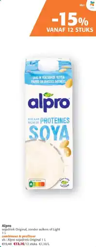 Comarkt Alpro sojadrink Original, zonder suikers of Light aanbieding