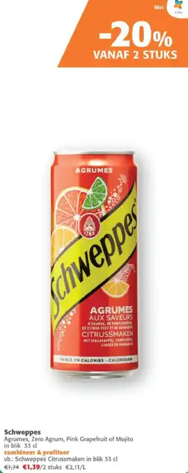 Comarkt Schweppes Agrumes, Zero Agrum, Pink Grapefruit of Mojito aanbieding