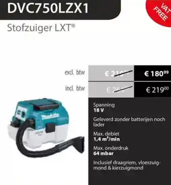 Makita Makita Stofzuiger LXT DVC750LZX1 aanbieding