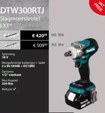 Makita Makita DTW300RTJ Slagmoersleutel LXT aanbieding