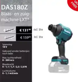 Makita Makita Blaas- en zuig- machine LXT DAS180Z aanbieding