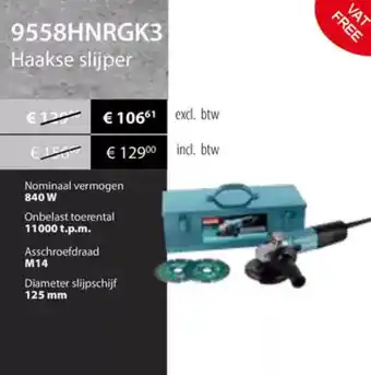 Makita Makita 9558HNRGK3 Haakse slijper aanbieding