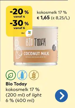 Bio Planet Bio Today kokosmelk 17 % aanbieding