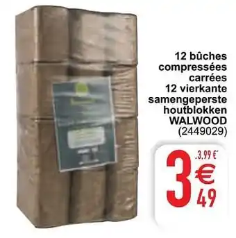 12 bûches compressées carrées 12 vierkante samengeperste houtblokken walwood
