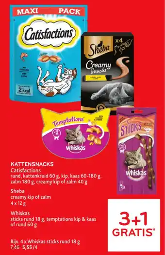 Alvo Catisfactions of Sheba en Whiskas Kattensnacks aanbieding