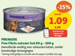 Maxi Zoo PREMIERE Fine Filets natvoer kat 80 g – 100 g aanbieding