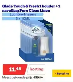 Bol.com Glade touch & fresh 1 houder +1 navulling pure clean linen aanbieding