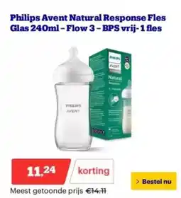 Bol.com Philips Avent Natural Response Fles Glas- Flow 3 - BPS vrij- 1 fles aanbieding