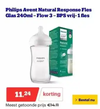 Bol.com Philips Avent Natural Response Fles Glas- Flow 3 - BPS vrij- 1 fles aanbieding