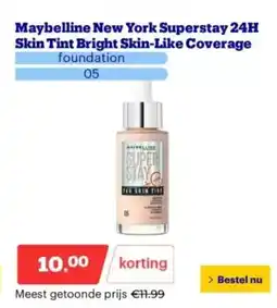 Bol.com Maybelline new york superstay 24H skin tint bright skin like coverage aanbieding